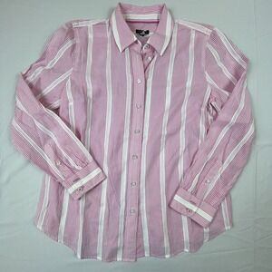 TALBOTS Pink Striped Women Size Petite M SHIRT Long‎ Sleeves Cotton Woven Button